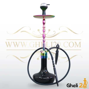 خرید قلیان قلیون لاین کینگ بدنه هفت رنگ شمش استیل خالص تنگ مشکی
