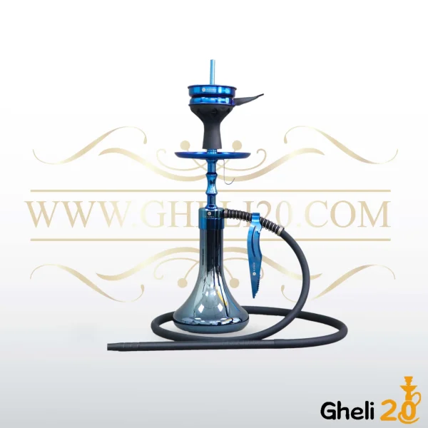 خرید فروش قلیان کرنو تمام آبی کوتاه سوپاپ مخفی تنگ کروم