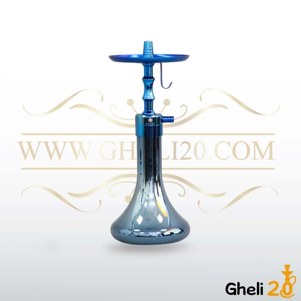 خرید فروش قلیان کرنو تمام آبی کوتاه سوپاپ مخفی تنگ کروم