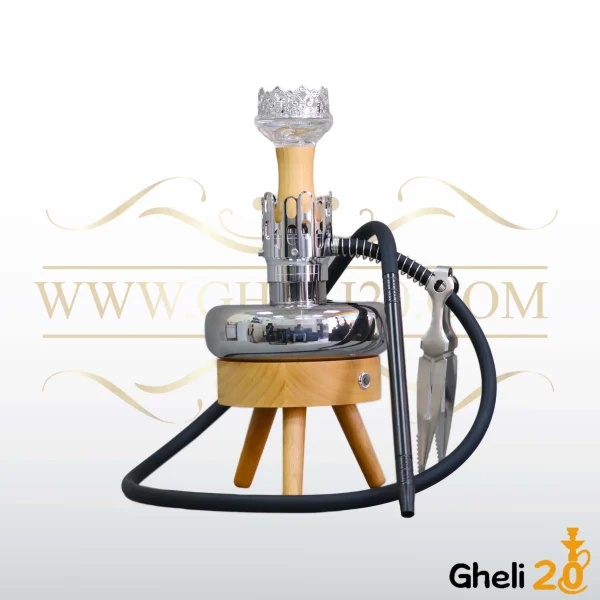 خرید فروش قیمت قلیون قلیان وارداتی لاکچری و فانتزی اصلی تنه چوب درجه 1 تنگ کروم پایه دار